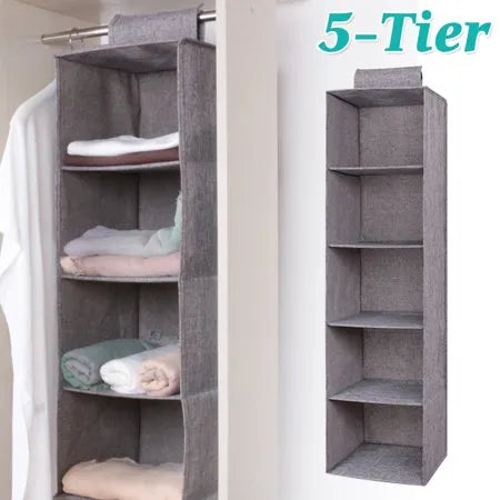 Closet Organizer Hanging Storage Bag Wardrobe Cloth Organizer 5 Layers Shelf Foldable Clothing Storage Rack Shelves